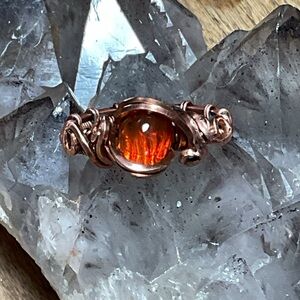 Red/Orange Wello Opal copper Wirewrap Ring 5.5
